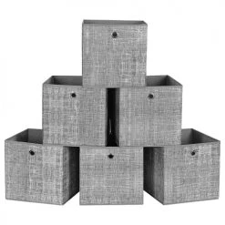 Calicosy Boîtes Lot De 6 Cubes De Rangement Pliables Gris En Tissu Non Tissés - H30 Cm