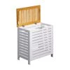 Mobili Rebecca Paniers Et Corbeilles Panier à Linge Avec Couvercle En Bambou Et Mdf Blanc Et Marron -Rangements déco Soldes panier a linge avec couvercle en bambou et mdf blanc et marron