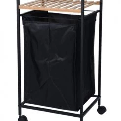 Wadiga Paniers à Linge Panier à Linge Avec étagère Métal Noir Et Bambou - 38x32x89.5cm -Rangements déco Soldes panier a linge avec etagere metal noir et bambou 38x32x89 5cm 2