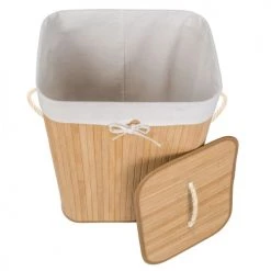 Tectake Paniers Et Corbeilles Panier à Linge Bambou Rectangulaire Beige -Rangements déco Soldes panier a linge bambou rectangulaire beige 5