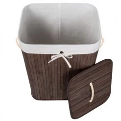 Tectake Paniers Et Corbeilles Panier à Linge Bambou Rectangulaire Marron -Rangements déco Soldes panier a linge bambou rectangulaire marron 8