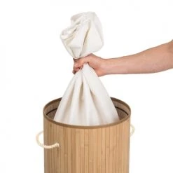 Tectake Paniers Et Corbeilles Panier à Linge Bambou Rond Beige -Rangements déco Soldes panier a linge bambou rond beige 4
