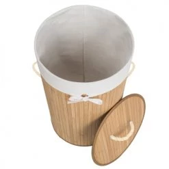 Tectake Paniers Et Corbeilles Panier à Linge Bambou Rond Beige -Rangements déco Soldes panier a linge bambou rond beige 5