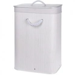 Wadiga Paniers Et Corbeilles Panier à Linge Blanc En Bambou Et Intérieur Amovible En Coton
