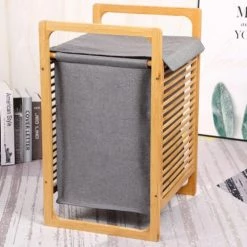 Kitchen Move Paniers Et Corbeilles Panier à Linge Bois Naturel Gris H60cm -Rangements déco Soldes panier a linge bois naturel gris h60cm 3