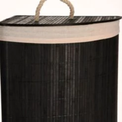 Wadiga Paniers Et Corbeilles Panier à Linge D'angle Noir En Bambou Et Intérieur Amovible En Coton -Rangements déco Soldes panier a linge d angle noir en bambou et interieur amovible en coton 2