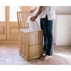 Wadiga Paniers à Linge Panier à Linge En Bambou Avec Sac Intérieur Amovible -Rangements déco Soldes panier a linge en bambou avec sac interieur amovible 6