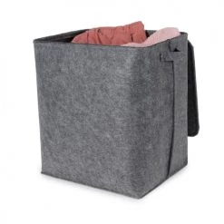 Compactor Paniers à Linge Panier à Linge En Feutrine Grise H50cm -Rangements déco Soldes panier a linge en feutrine grise h50cm 3