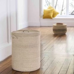 Casatera Paniers à Linge Panier à Linge En Jonc De Mer Marron -Rangements déco Soldes panier a linge en jonc de mer marron 2