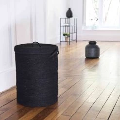 Casatera Paniers Et Corbeilles Panier à Linge En Jonc De Mer Noir -Rangements déco Soldes panier a linge en jonc de mer noir 2
