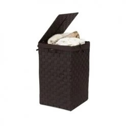 Compactor Paniers à Linge Panier à Linge En Sangles Tressées Marron H50cm -Rangements déco Soldes panier a linge en sangles tressees marron h50cm 3