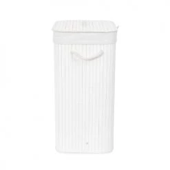 Compactor Paniers à Linge Panier à Linge Lattes De Bambou Blanc H60cm -Rangements déco Soldes panier a linge lattes de bambou blanc h60cm 2