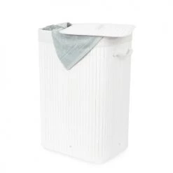 Compactor Paniers à Linge Panier à Linge Lattes De Bambou Blanc H60cm -Rangements déco Soldes panier a linge lattes de bambou blanc h60cm 3