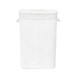Compactor Paniers à Linge Panier à Linge Lattes De Bambou Blanc H60cm -Rangements déco Soldes panier a linge lattes de bambou blanc h60cm 4