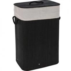 Wadiga Paniers Et Corbeilles Panier à Linge Noir En Bambou Et Intérieur Amovible En Coton