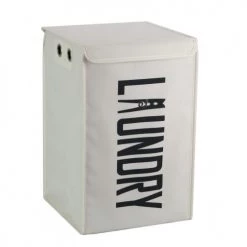 Meubletmoi Paniers Et Corbeilles Panier à Linge Pliant Carré En Tissu Blanc Cassé Avec Couvercle