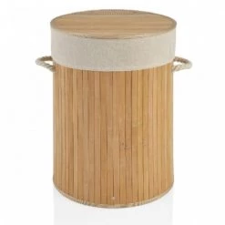 Wadiga Paniers à Linge Panier à Linge Rond Bambou Poignées Corde Intérieur Amovible Beige