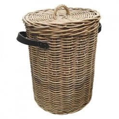 Meubletmoi Paniers Et Corbeilles Panier à Linge Rond En Kubu Tressé Et Poignées Simili Cuir