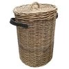 Meubletmoi Paniers Et Corbeilles Panier à Linge Rond En Kubu Tressé Et Poignées Simili Cuir -Rangements déco Soldes panier a linge rond en kubu tresse et poignees simili cuir 5