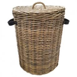 Meubletmoi Paniers Et Corbeilles Panier à Linge Rond En Kubu Tressé Et Poignées Simili Cuir -Rangements déco Soldes panier a linge rond en kubu tresse et poignees simili cuir 7