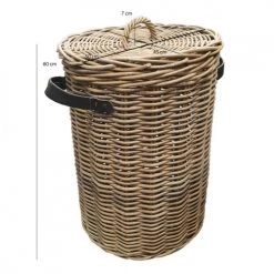 Meubletmoi Paniers Et Corbeilles Panier à Linge Rond En Kubu Tressé Et Poignées Simili Cuir -Rangements déco Soldes panier a linge rond en kubu tresse et poignees simili cuir 9