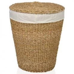 Wadiga Paniers à Linge Panier à Linge Rond En Rotin Et Intérieur En Lin