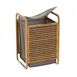 Casaselección Paniers à Linge Panier à Linge Tissu Gris Et Bambou - 40.5x35x60.5cm -Rangements déco Soldes panier a linge tissu gris et bambou 40 5x35x60 5cm 3