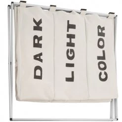 Tectake Paniers Et Corbeilles Panier à Linge Triple Beige -Rangements déco Soldes panier a linge triple beige 4