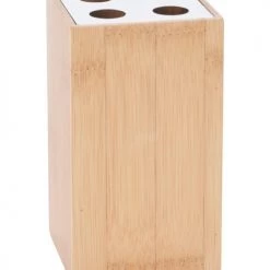 Wadiga Rangements Salle De Bain Porte Brosse à Dents Bambou Et Métal Chromé