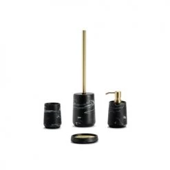 Wadiga Rangements Salle De Bain Porte Brosse à Dents En Polyrésine Noire Effet Marbre -Rangements déco Soldes porte brosse a dents en polyresine noire effet marbre 2