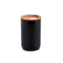 Wadiga Rangements Salle De Bain Porte Brosse à Dents Gris Et Bambou -Rangements déco Soldes porte brosse a dents noir et bambou 3