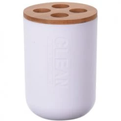Wadiga Rangements Salle De Bain Porte Brosses à Dents Blanc Et Bambou - 7x11cm