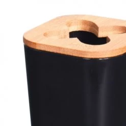 Wadiga Rangements Salle De Bain Porte Brosses à Dents Noir Et Bambou - 7.5x7.5x11.5cm -Rangements déco Soldes porte brosses a dents noir et bambou 7 5x7 5x11 5cm 2