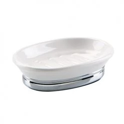 IDesign Rangements Salle De Bain Porte-savon Blanc Chromé -Rangements déco Soldes porte savon blanc chrome 3