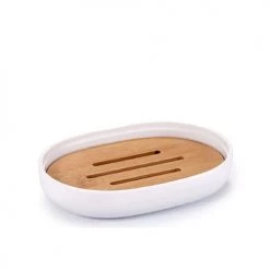 Wadiga Rangements Salle De Bain Porte Savon Blanc Et Bambou