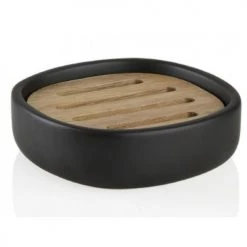 Wadiga Rangements Salle De Bain Porte Savon En Céramique Noire Et Acacia
