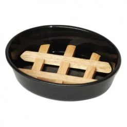 Home Bain Rangements Salle De Bain Porte Savon Noir Avec De L'hévéa Noir