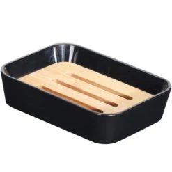 Wadiga Rangements Salle De Bain Porte Savon Noir Et Bambou - 12x9x2.8cm