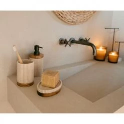 Wadiga Rangements Salle De Bain Porte Savon Polyrésine Beige Et Acacia 14x9,5x3cm -Rangements déco Soldes porte savon polyresine beige et acacia 14x9 5x3cm 2
