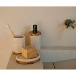 Wadiga Rangements Salle De Bain Porte Savon Polyrésine Beige Et Acacia 14x9,5x3cm -Rangements déco Soldes porte savon polyresine beige et acacia 14x9 5x3cm 3