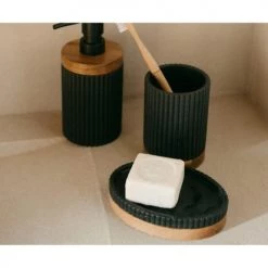 Wadiga Rangements Salle De Bain Porte Savon Polyrésine Noir Et Acacia 14x9,5x3cm -Rangements déco Soldes porte savon polyresine noir et acacia 14x9 5x3cm 2