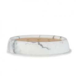 Wadiga Rangements Salle De Bain Porte Savon Rond Polyrésine Blanche Effet Marbre Et Bois