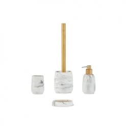 Wadiga Rangements Salle De Bain Porte Savon Rond Polyrésine Blanche Effet Marbre Et Bois -Rangements déco Soldes porte savon rond polyresine blanche effet marbre et bois 3