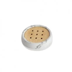 Wadiga Rangements Salle De Bain Porte Savon Rond Polyrésine Blanche Effet Marbre Et Bois -Rangements déco Soldes porte savon rond polyresine blanche effet marbre et bois 4