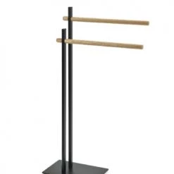 Wadiga Rangements Salle De Bain Porte Serviette Sur Pied En Métal Noir Mat Et Bois