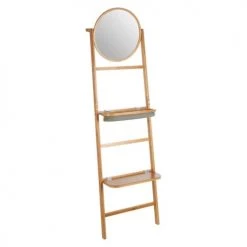 Wadiga Rangements Salle De Bain Porte Serviettes échelle Bambou Avec Miroir Et étagères -Rangements déco Soldes porte serviettes echelle bambou avec miroir et etageres 3
