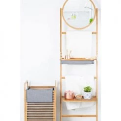 Wadiga Rangements Salle De Bain Porte Serviettes échelle Bambou Avec Miroir Et étagères -Rangements déco Soldes porte serviettes echelle bambou avec miroir et etageres 4