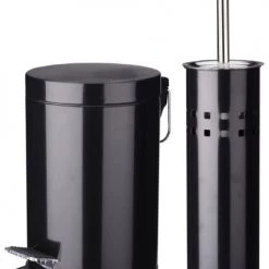 Wadiga Rangements Salle De Bain Poubelle De Salle De Bain 3L + Brosse WC Métal Noir