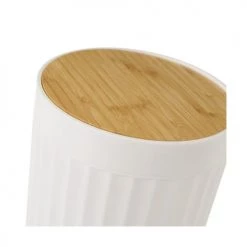 Wadiga Rangements Salle De Bain Poubelle De Salle De Bain En Plastique Blanc Et Bambou 5L -Rangements déco Soldes poubelle de salle de bain en plastique blanc et bambou 5l 2