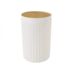 Wadiga Rangements Salle De Bain Poubelle De Salle De Bain En Plastique Blanc Et Bambou 5L